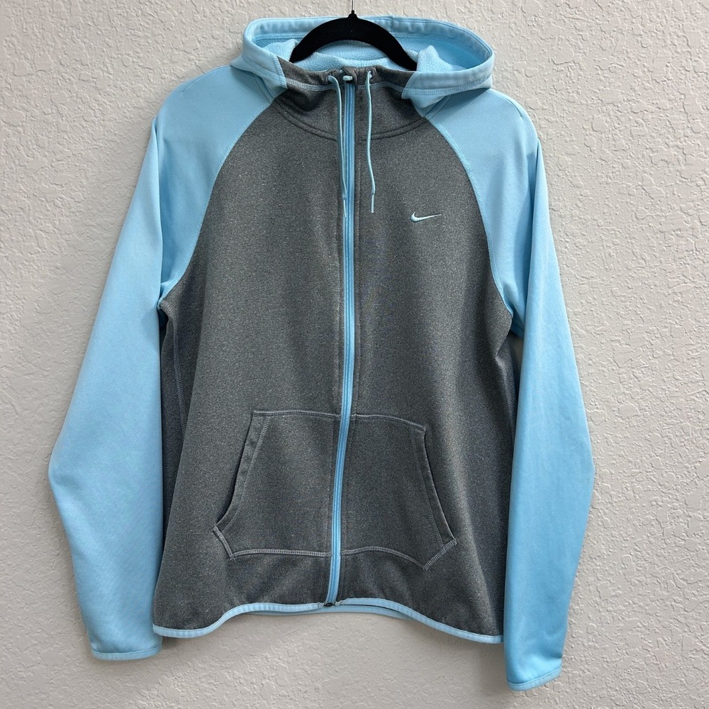 Nike Vintage 2000s Woman's Therma-Fit Full Zip Hoodie Medium Light Blue, Grey